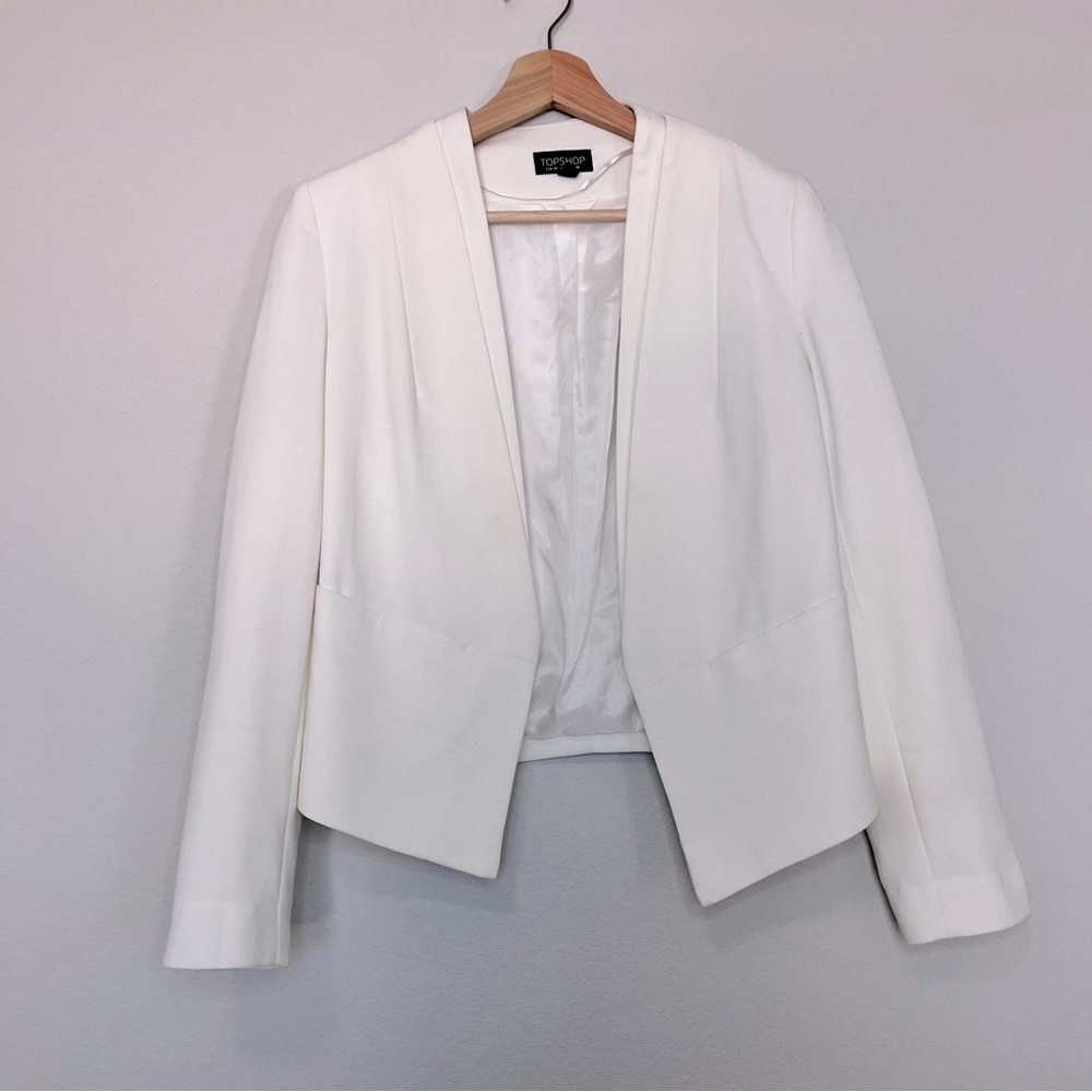 Topshop Crop Blazer, Off White Size 6